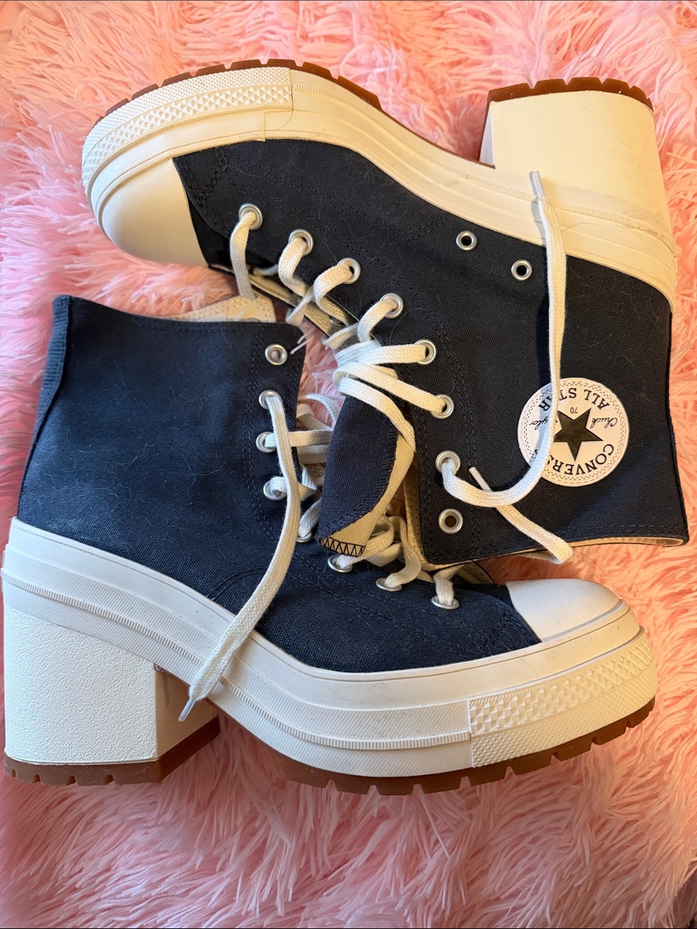 Converse Chunky Platform High-Top Lace-Up Boots in Black and White